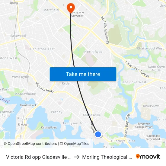 Victoria Rd opp Gladesville Hospital to Morling Theological College map