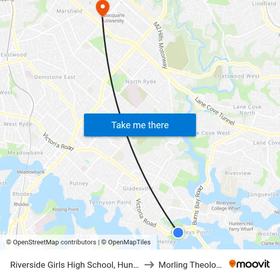 Riverside Girls High School, Huntleys Point Rd, Stand A to Morling Theological College map