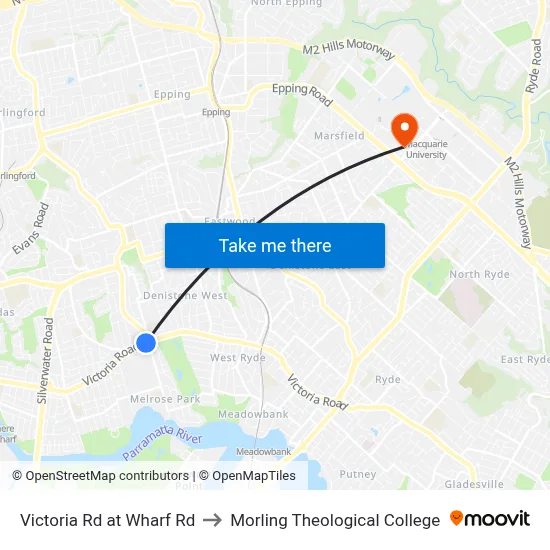 Victoria Rd at Wharf Rd to Morling Theological College map