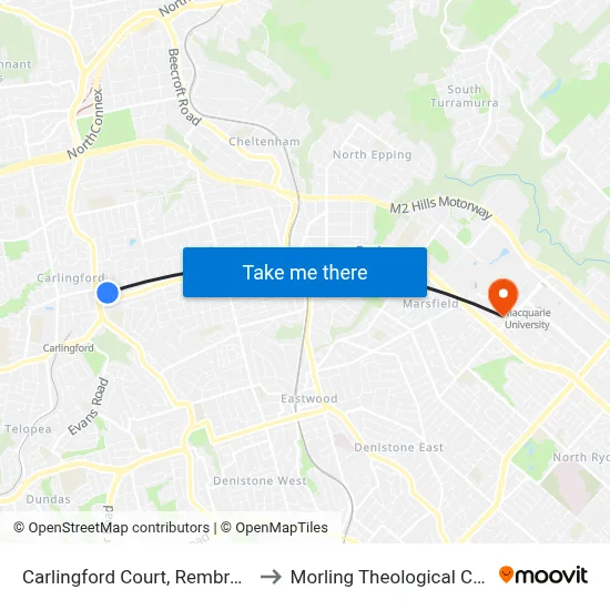 Carlingford Court, Rembrandt St to Morling Theological College map