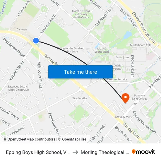 Epping Boys High School, Vimiera Rd to Morling Theological College map