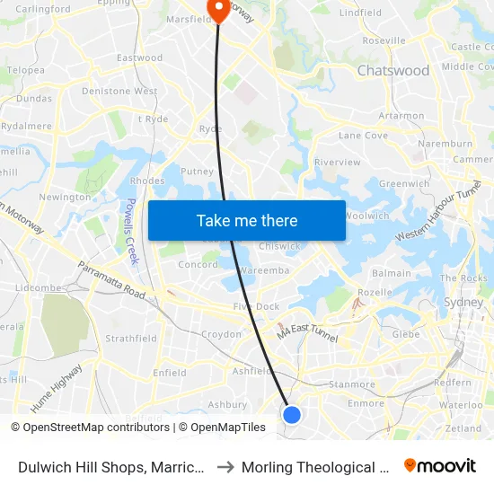 Dulwich Hill Shops, Marrickville Rd to Morling Theological College map