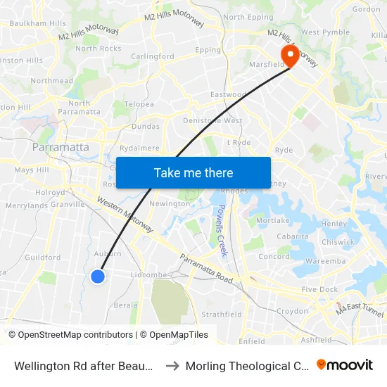 Wellington Rd after Beaumont St to Morling Theological College map