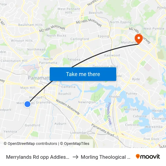 Merrylands Rd opp Addlestone Rd to Morling Theological College map