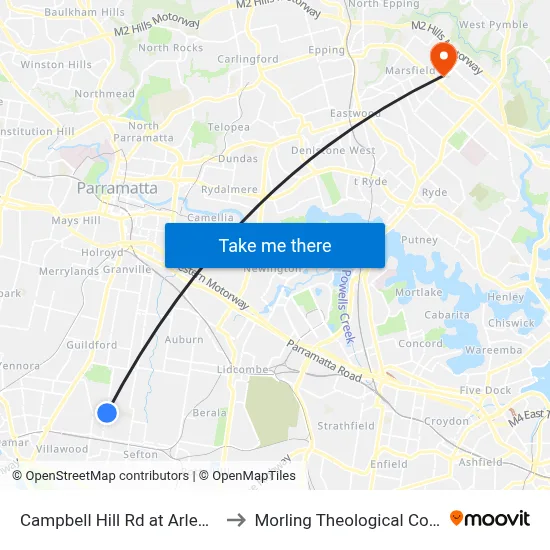 Campbell Hill Rd at Arlewis St to Morling Theological College map