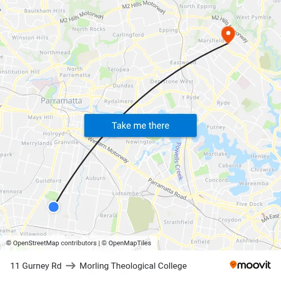 11 Gurney Rd to Morling Theological College map