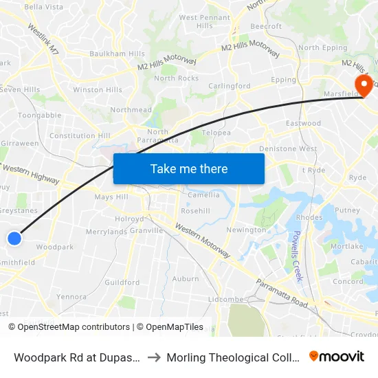Woodpark Rd at Dupas Rd to Morling Theological College map
