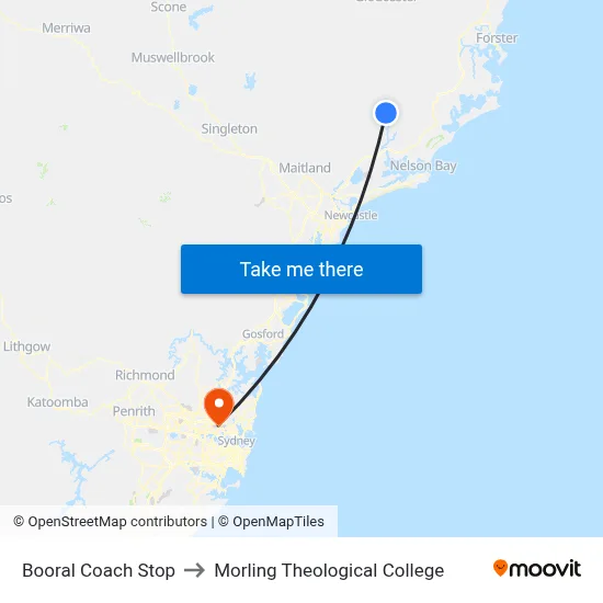 Booral Coach Stop to Morling Theological College map