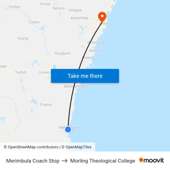 Merimbula Coach Stop to Morling Theological College map