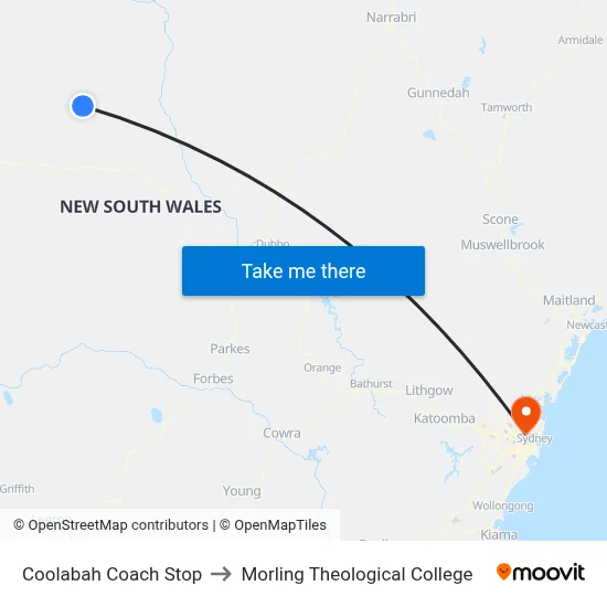 Coolabah Coach Stop to Morling Theological College map