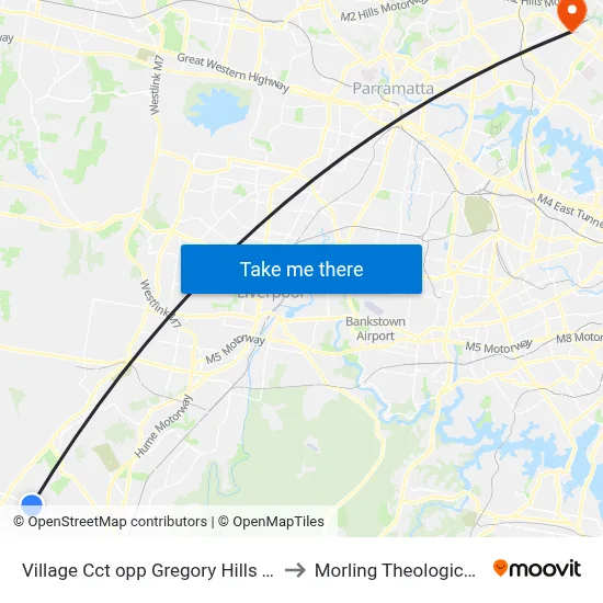 Village Cct opp Gregory Hills Town Centre to Morling Theological College map