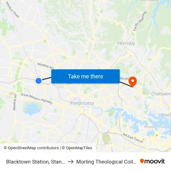 Blacktown Station, Stand C to Morling Theological College map