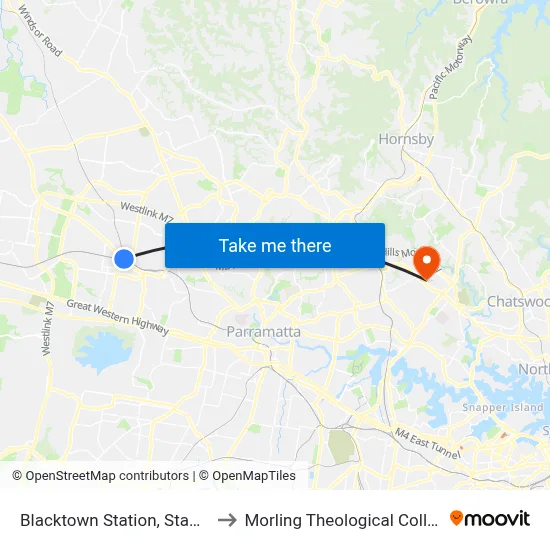 Blacktown Station, Stand F to Morling Theological College map