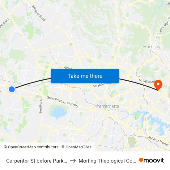 Carpenter St before Parkin Rd to Morling Theological College map