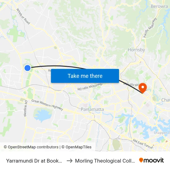 Yarramundi Dr at Books St to Morling Theological College map