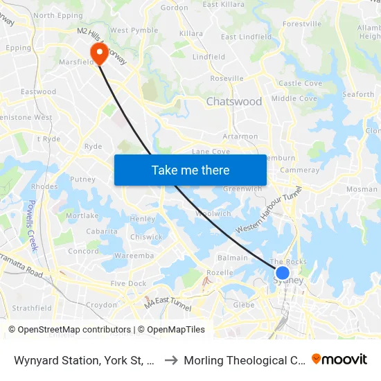Wynyard Station, York St, Stand P to Morling Theological College map