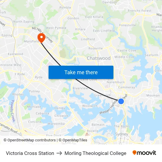 Victoria Cross Station to Morling Theological College map
