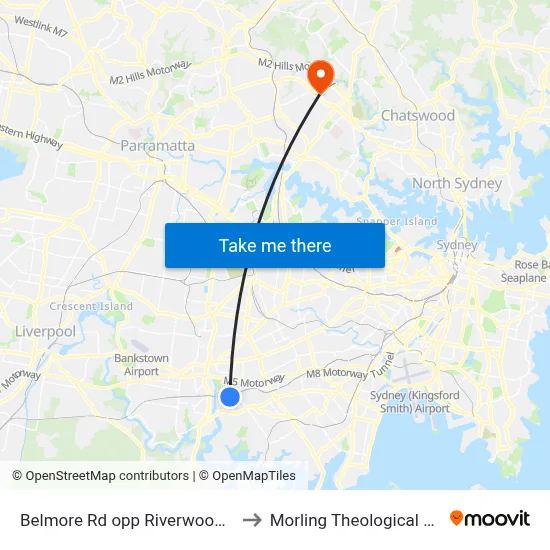 Belmore Rd opp Riverwood Station to Morling Theological College map