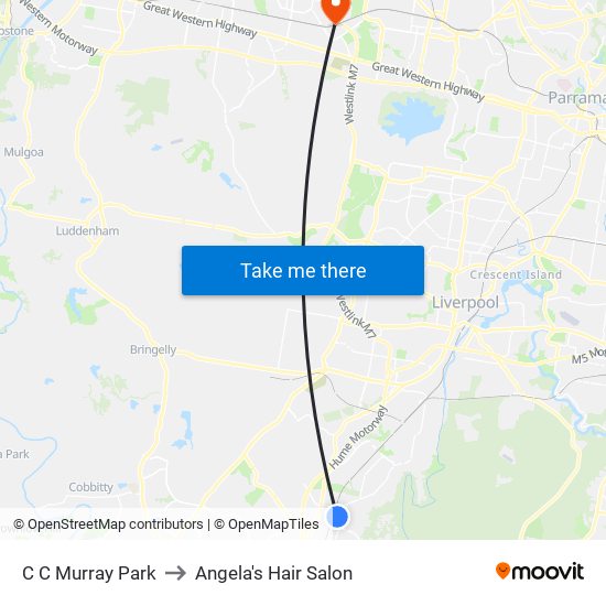 C C Murray Park to Angela's Hair Salon map