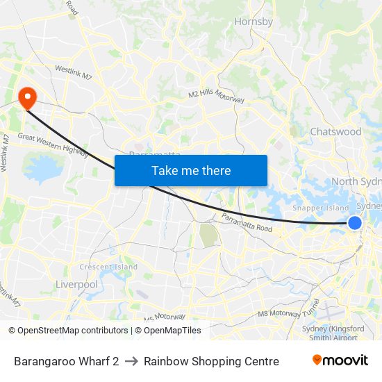 Barangaroo Wharf 2 to Rainbow Shopping Centre map