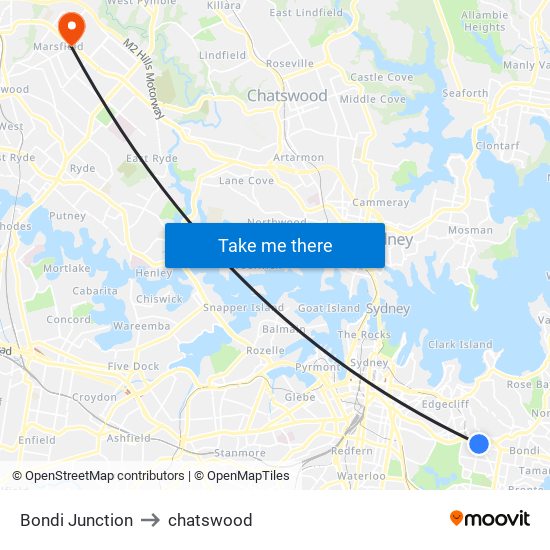 Bondi Junction to chatswood map