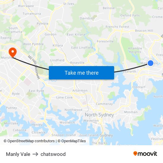 Manly Vale to chatswood map