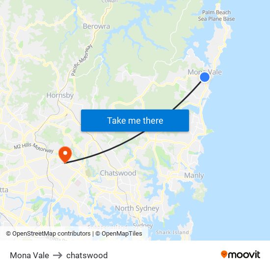 Mona Vale to chatswood map