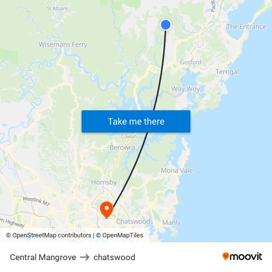 Central Mangrove to chatswood map