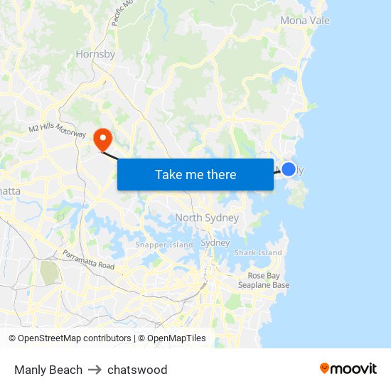 Manly Beach to chatswood map