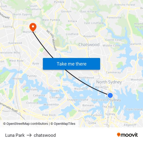 Luna Park to chatswood map