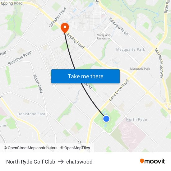 North Ryde Golf Club to chatswood map