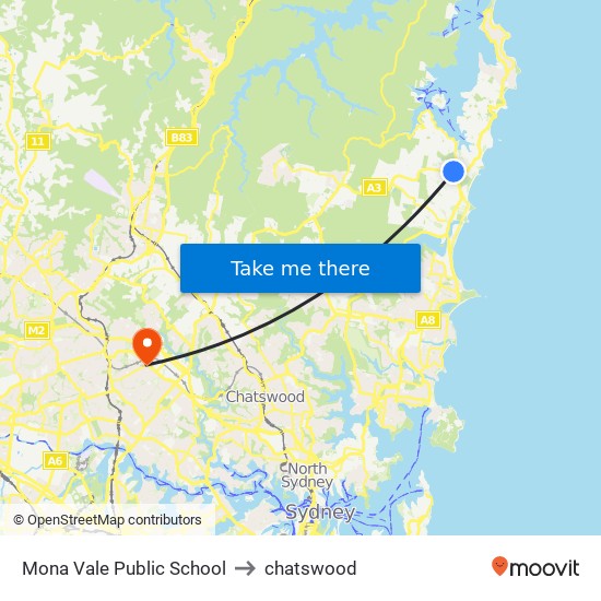 Mona Vale Public School to chatswood map