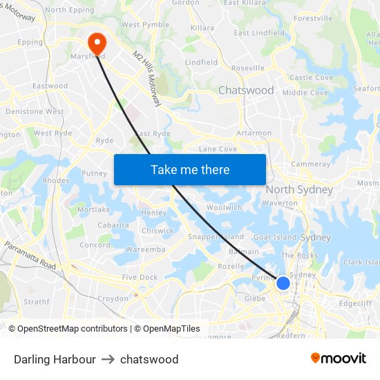 Darling Harbour to chatswood map