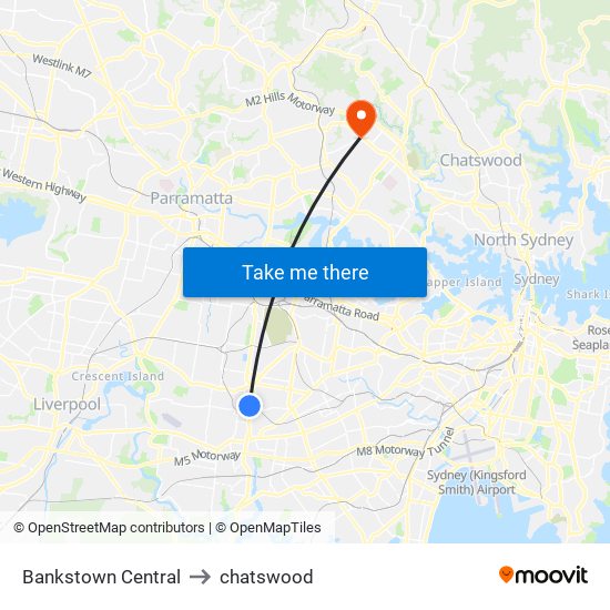 Bankstown Central to chatswood map