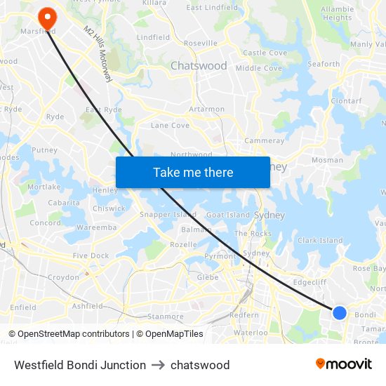 Westfield Bondi Junction to chatswood map