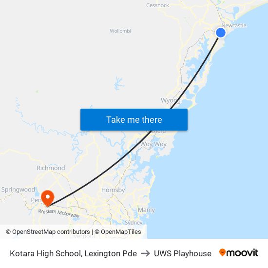 Kotara High School, Lexington Pde to UWS Playhouse map