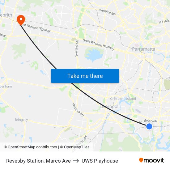 Revesby Station, Marco Ave to UWS Playhouse map
