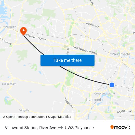 Villawood Station, River Ave to UWS Playhouse map