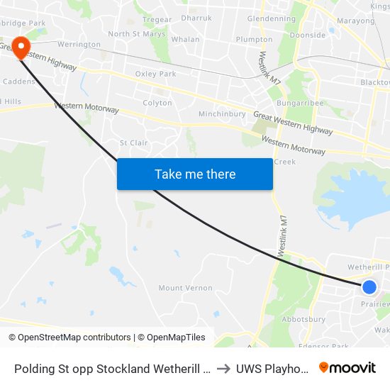 Polding St opp Stockland Wetherill Park to UWS Playhouse map