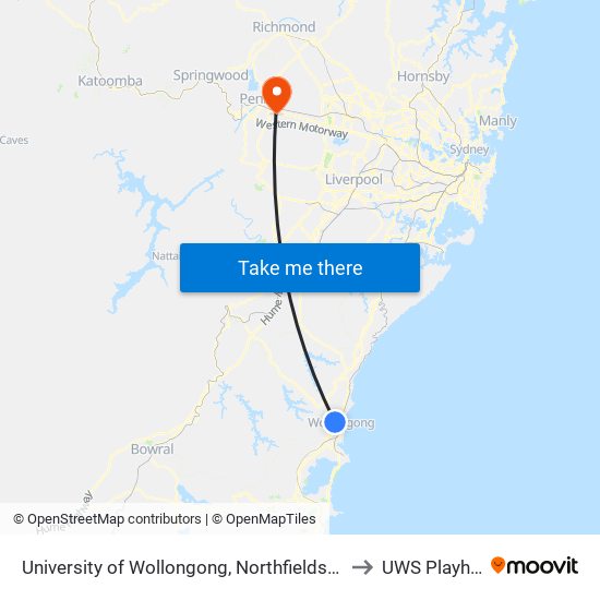 University of Wollongong, Northfields Ave, Stand F to UWS Playhouse map