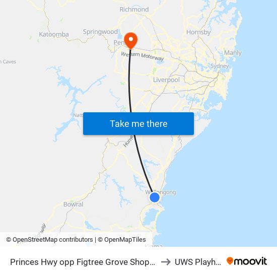 Princes Hwy opp Figtree Grove Shopping Centre to UWS Playhouse map