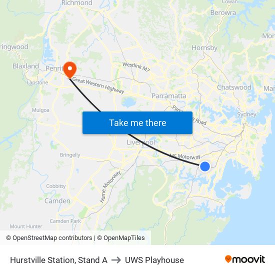 Hurstville Station, Stand A to UWS Playhouse map