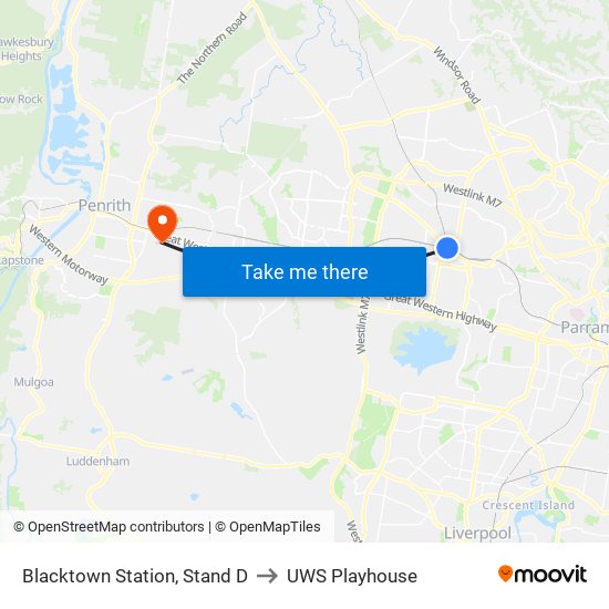 Blacktown Station, Stand D to UWS Playhouse map