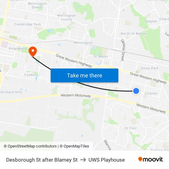 Desborough St after Blamey St to UWS Playhouse map