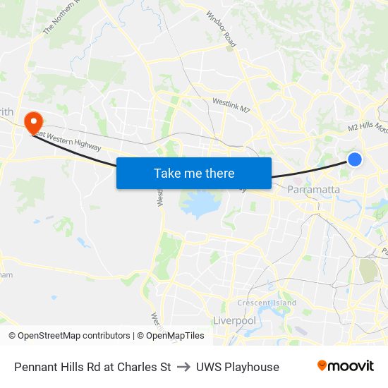 Pennant Hills Rd at Charles St to UWS Playhouse map