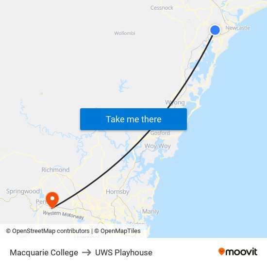 Macquarie College to UWS Playhouse map