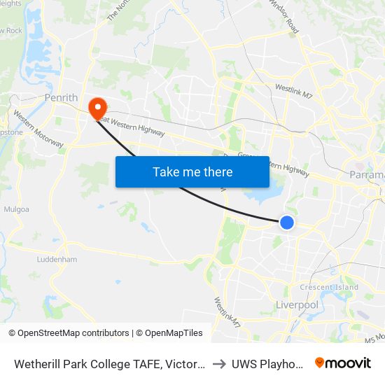 Wetherill Park College TAFE, Victoria St to UWS Playhouse map