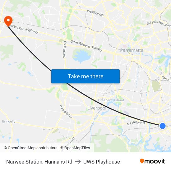 Narwee Station, Hannans Rd to UWS Playhouse map