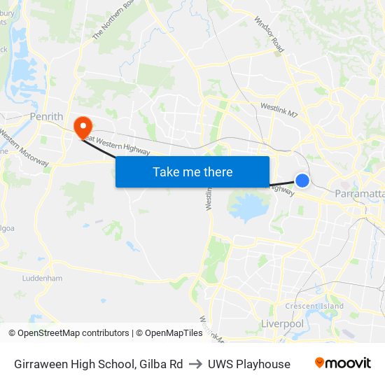 Girraween High School, Gilba Rd to UWS Playhouse map