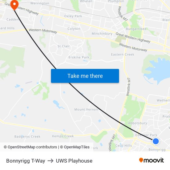 Bonnyrigg T-Way to UWS Playhouse map